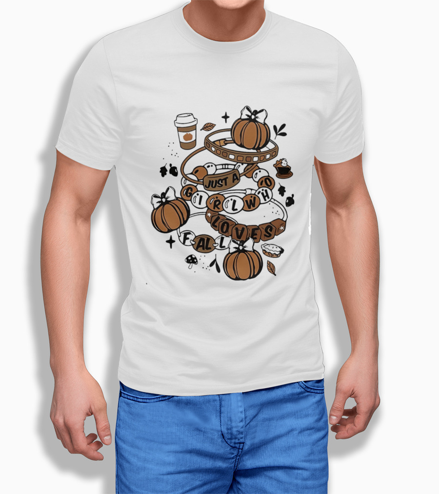 Just A Girl Who Loves Fall With Pumpkins And Coffee Cup T-Shirt