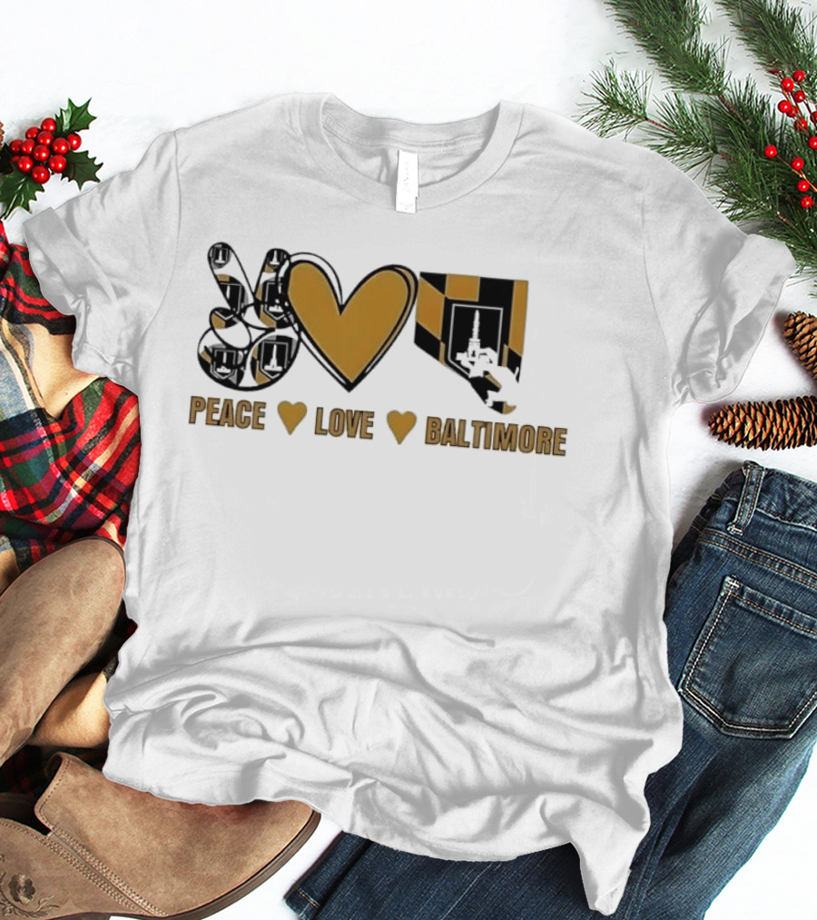 Peace Love Baltimore Gold Maryland Flag City Monument T-Shirt