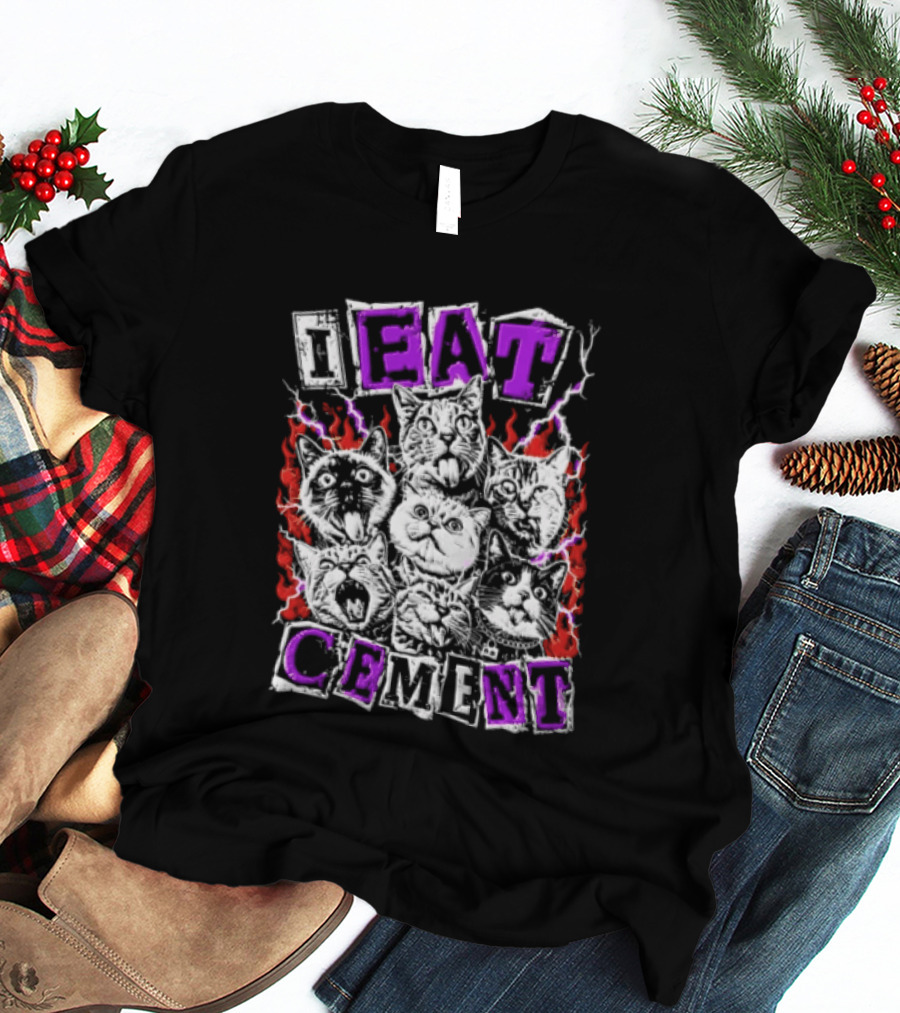 I Eat Cement Seven Cat Faces With Flames T-Shirt