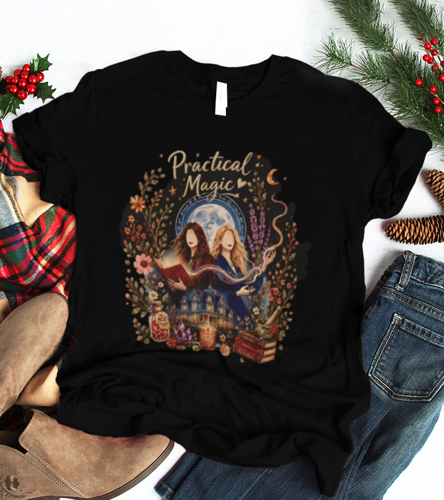 Practical Magic Witches House Candle Potion Books Floral Frame Nicole Kidman Sandra Bullock T-Shirt