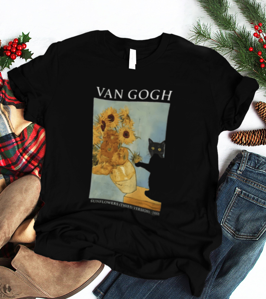 Van Gogh Sunflowers Third Version 1888 Black Cat Vase T-Shirt