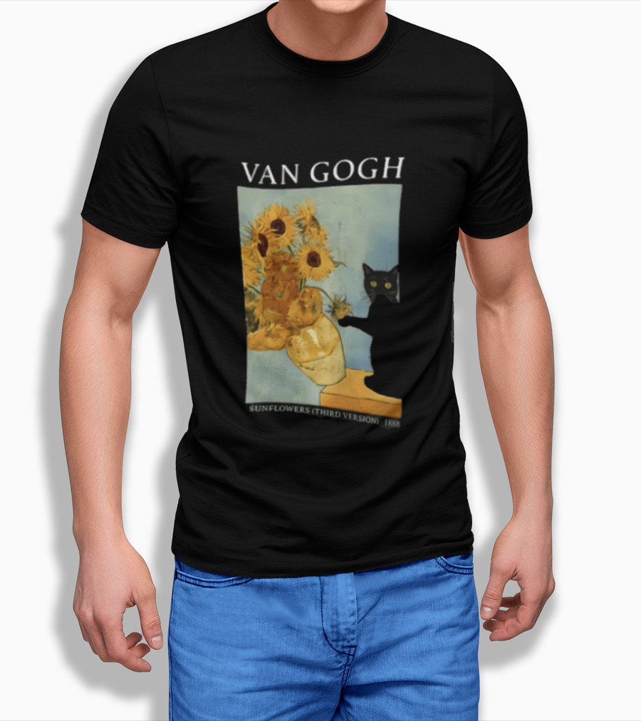 Van Gogh Sunflowers Third Version 1888 Black Cat Vase T-Shirt