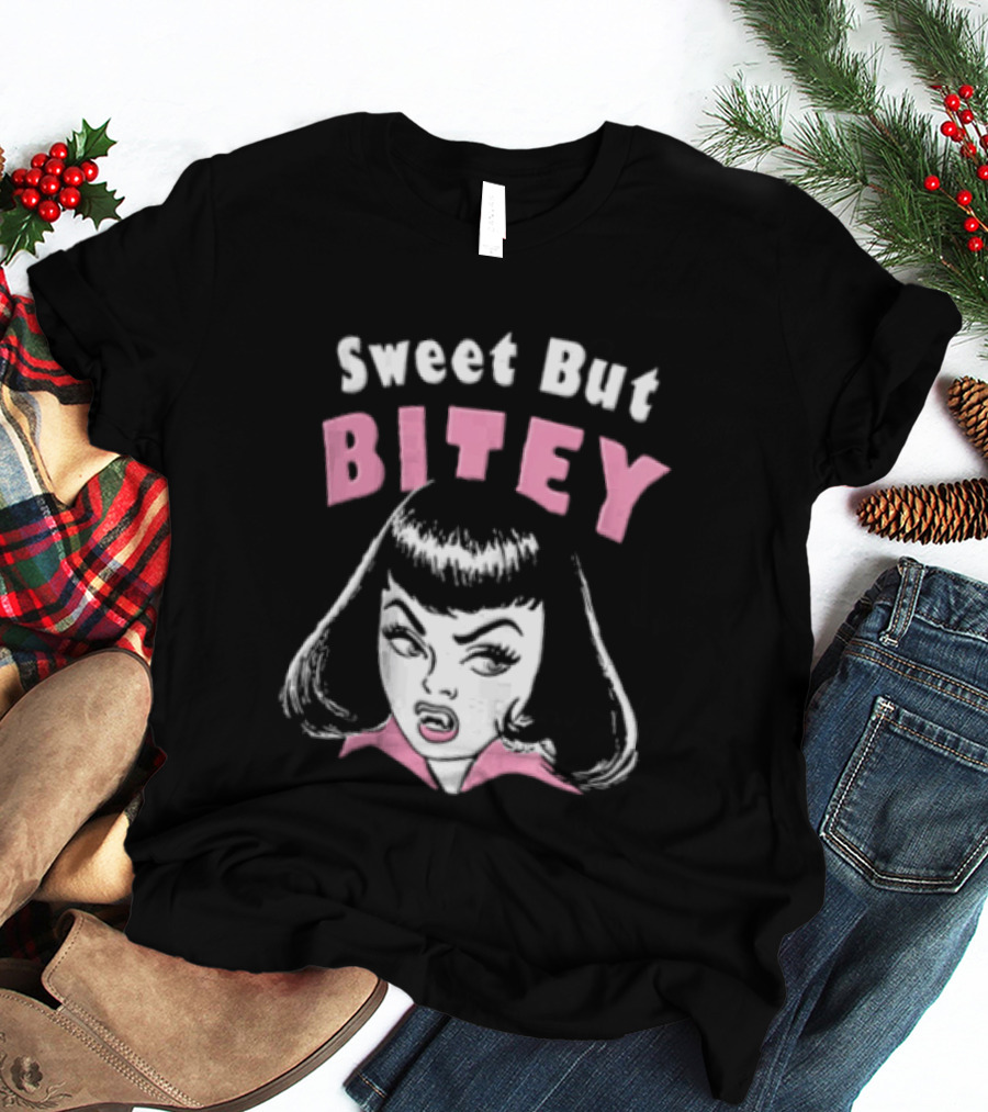 Sweet But Bitey Cartoon Vampire Bangs Graphic Fangs T-Shirt