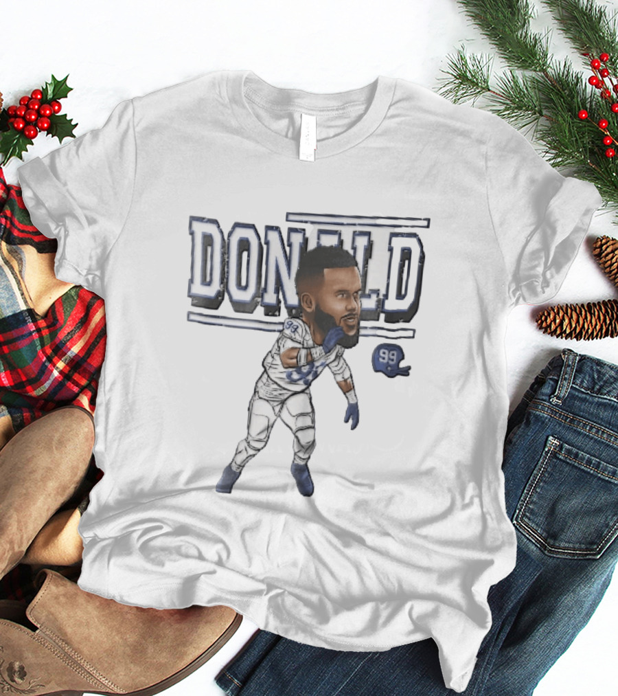 Donald 99 Football Player Blue White Cartoon Caricature Helmet T-Shirt