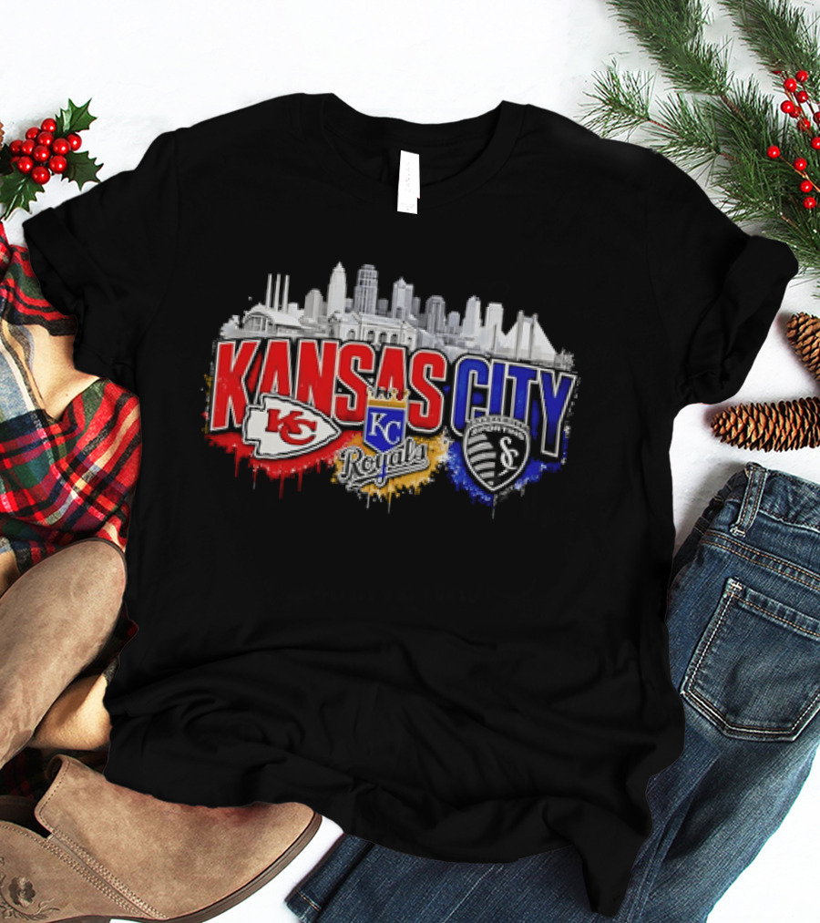 Kansas City Chiefs Royals Sporting KC Skyline Fan T-Shirt