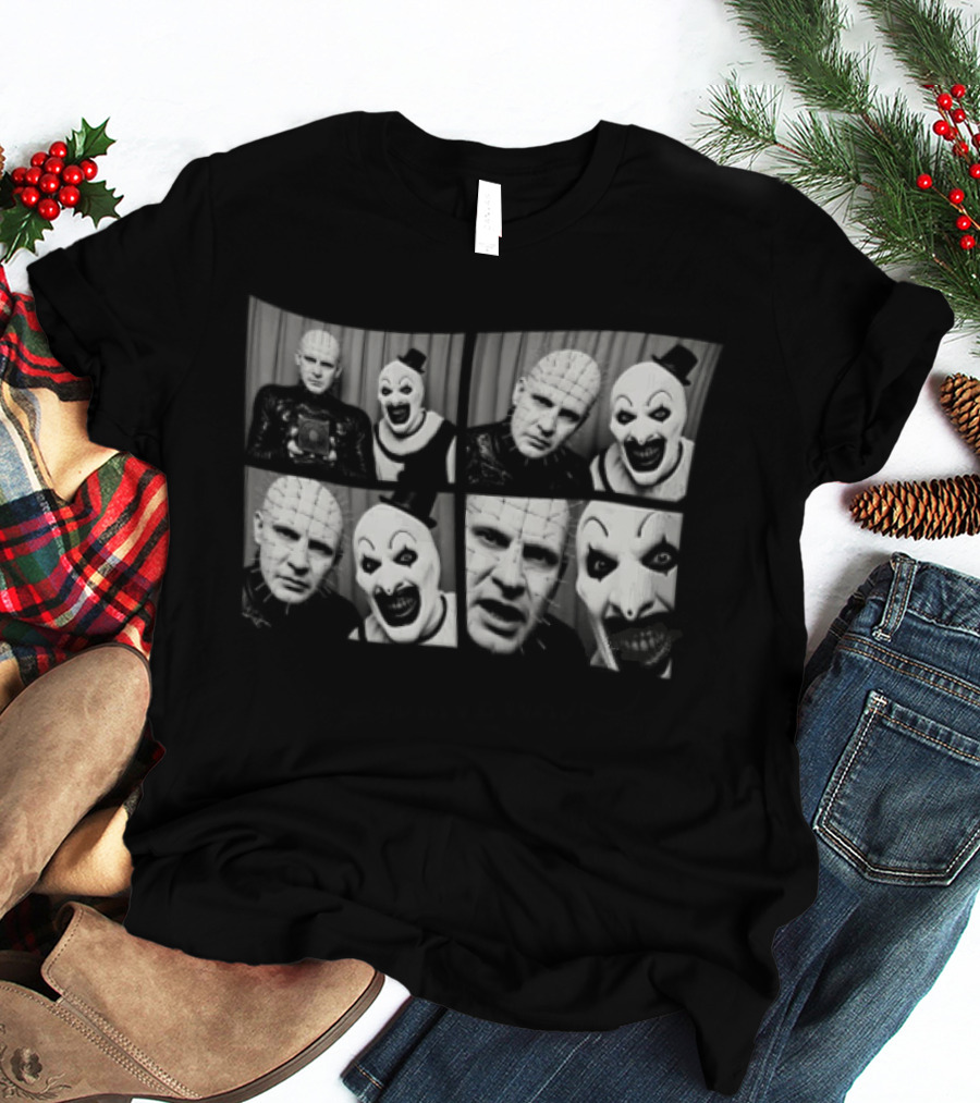 The Clown & Pinhead Horror Mystery Mashup Photo Booth T-Shirt