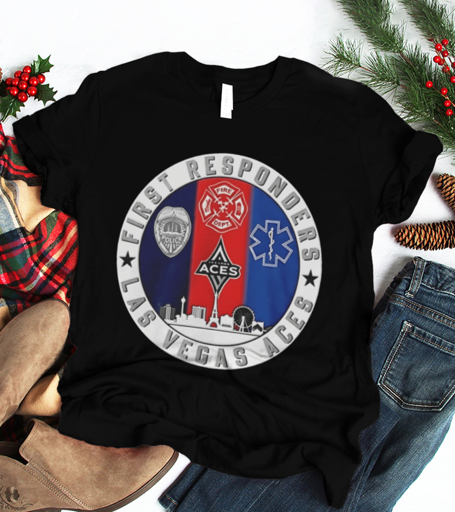 First Responders Tribute Las Vegas Aces Police Fire Dept EMS Crest T-Shirt