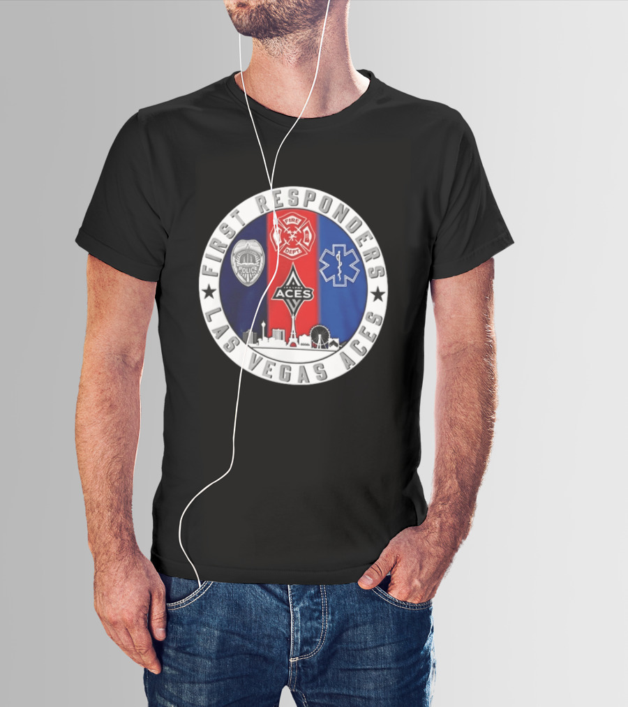 First Responders Tribute Las Vegas Aces Police Fire Dept EMS Crest T-Shirt
