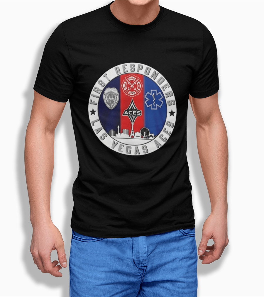 First Responders Tribute Las Vegas Aces Police Fire Dept EMS Crest T-Shirt