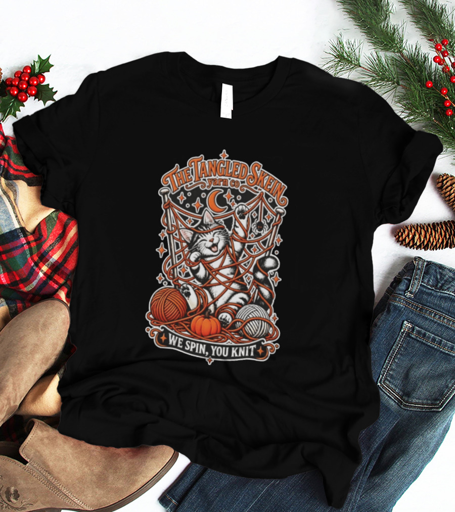 The Tangled Skein Yarn Co Cat We Spin You Knit T-Shirt