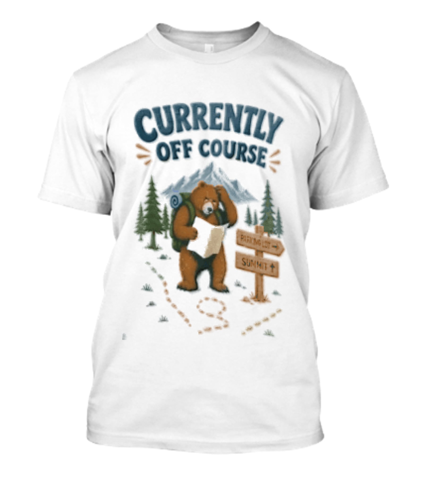 Currently Off Course Bear With Map And Signpost Adventure T-Shirt