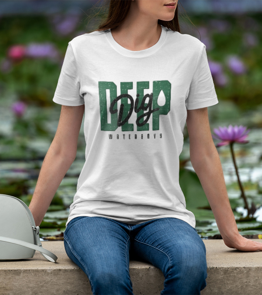 Dig Deep Waterboys Distressed Green Block Water Droplet T-Shirt