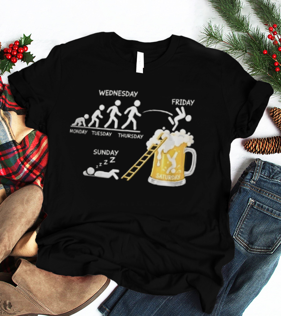 Monday To Sunday Stick Figure Evolution Beer Diving Sleeping T-Shirt