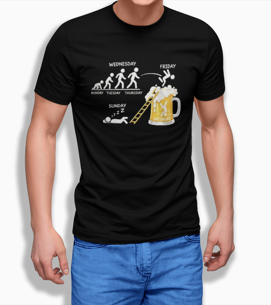 Monday To Sunday Stick Figure Evolution Beer Diving Sleeping T-Shirt