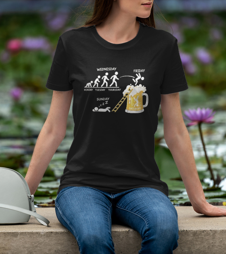 Monday To Sunday Stick Figure Evolution Beer Diving Sleeping T-Shirt