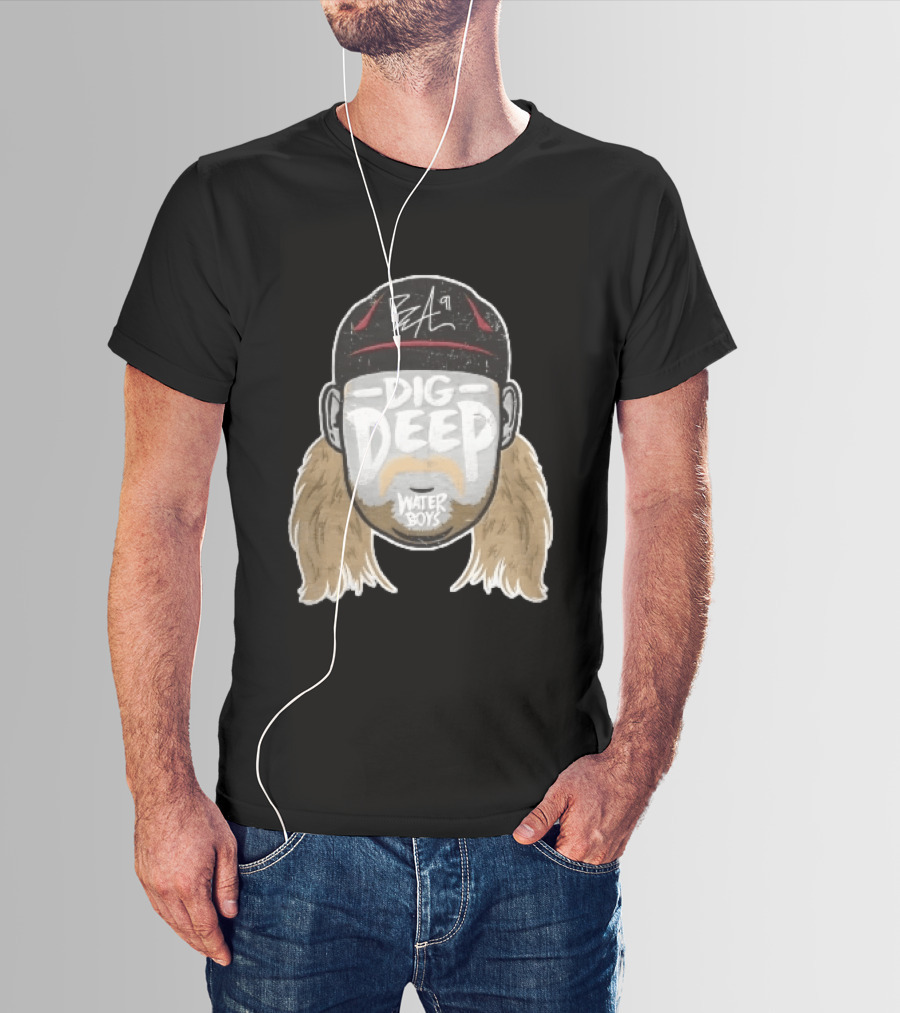 Waterboys Dig Deep Chris Long Mullet Mustache Cap Caricature T-Shirt
