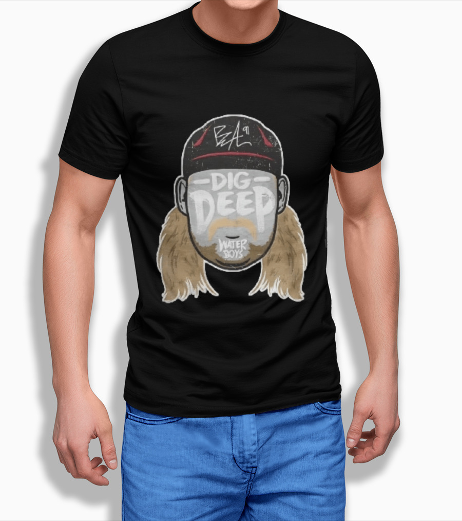 Waterboys Dig Deep Chris Long Mullet Mustache Cap Caricature T-Shirt