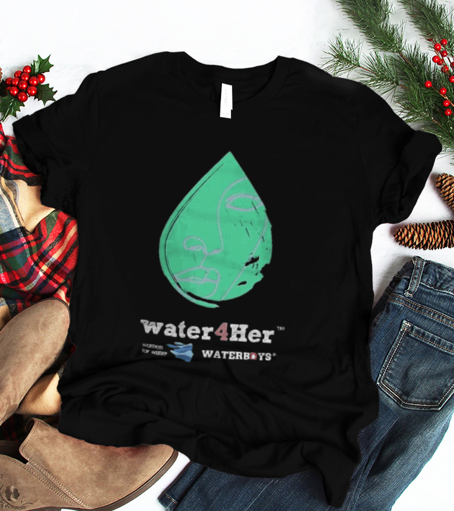 Water4Her Waterboys Green Waterdrop Line Face Women For Water T-Shirt