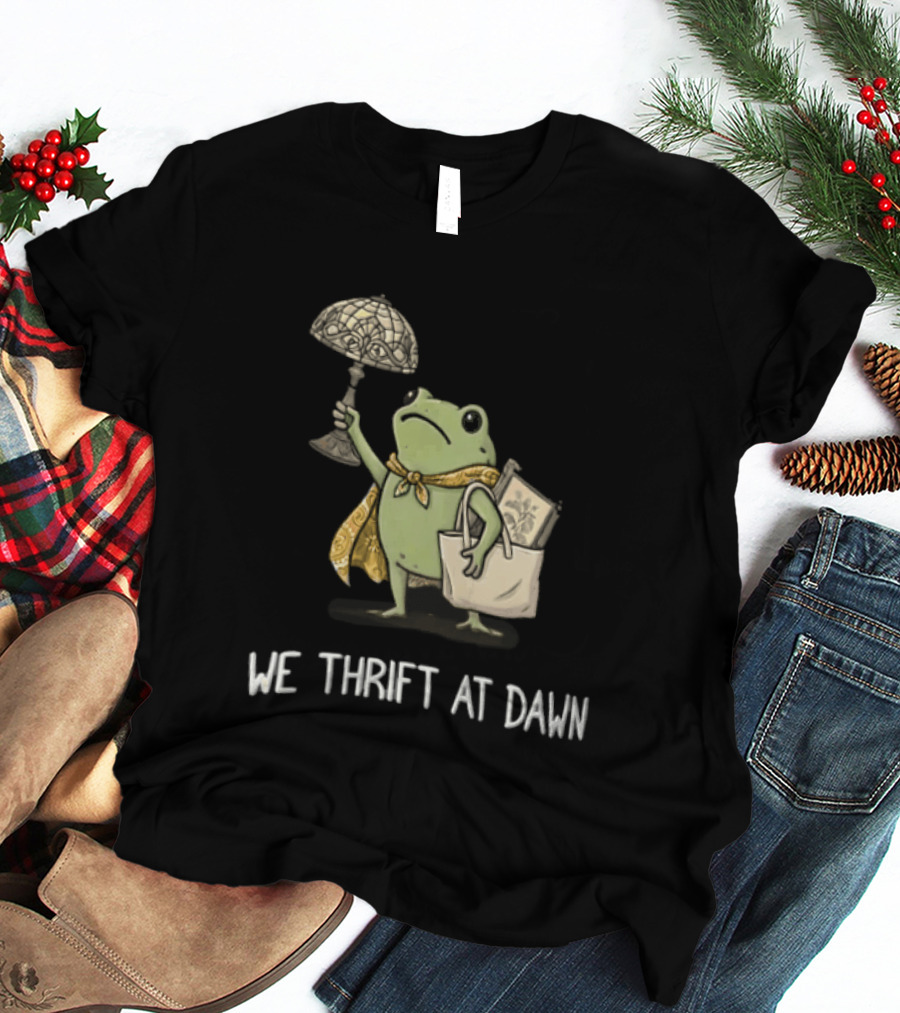 We Thrift At Dawn Frog Holding Stained Glass Lamp Scarf And Bag T-Shirt