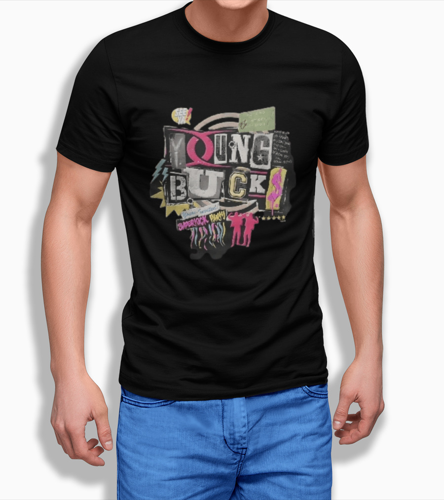 Young Bucks See Ya Rancho Cucamonga Superkick Party Matt Jackson Nick Jackson Distressed Collage T-Shirt