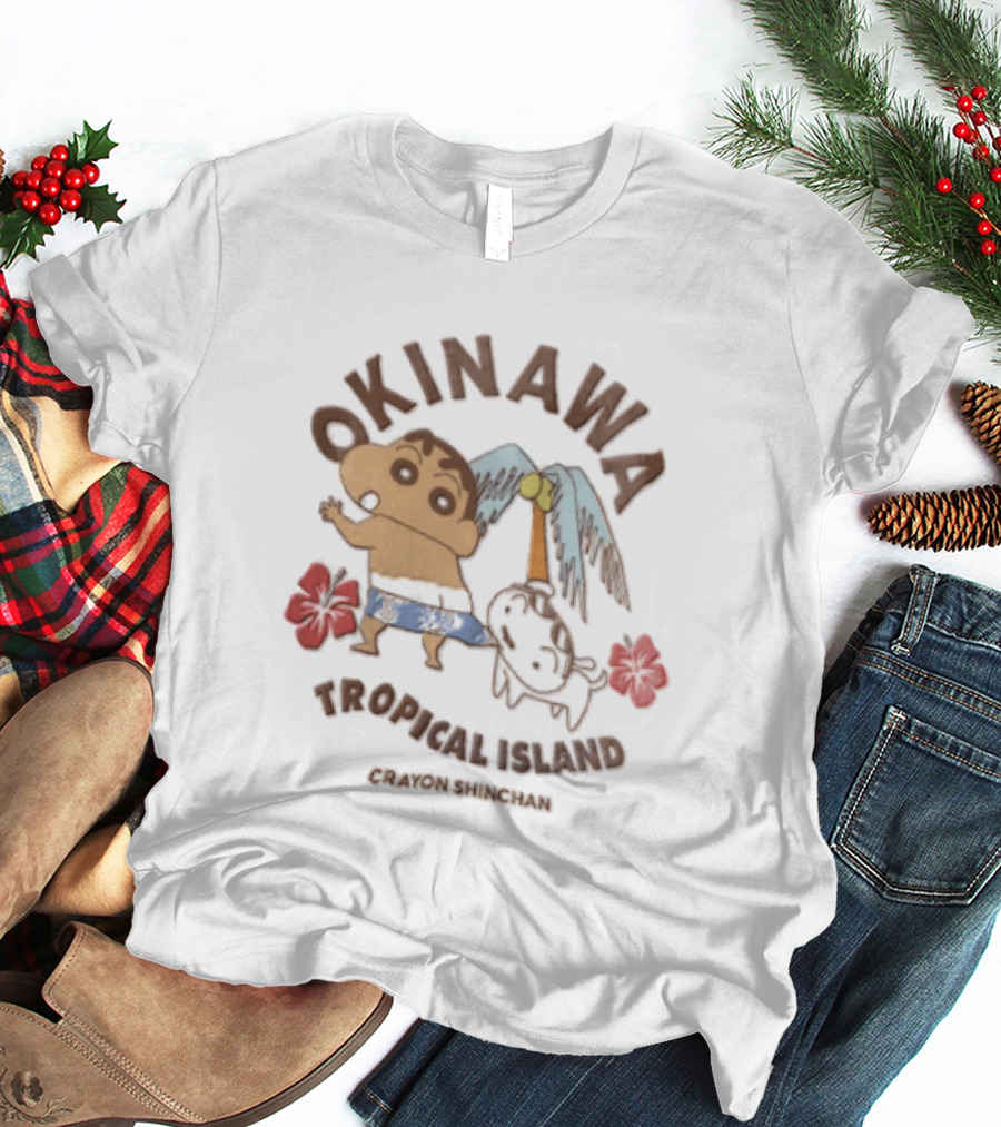 Okinawa Tropical Island Crayon Shinchan Hibiscus Palms Adventure T-Shirt