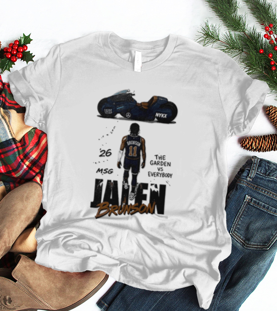 Jalen Brunson 26 The Garden NYKX MSG Vs Everybody Akira Motorcycle T-Shirt
