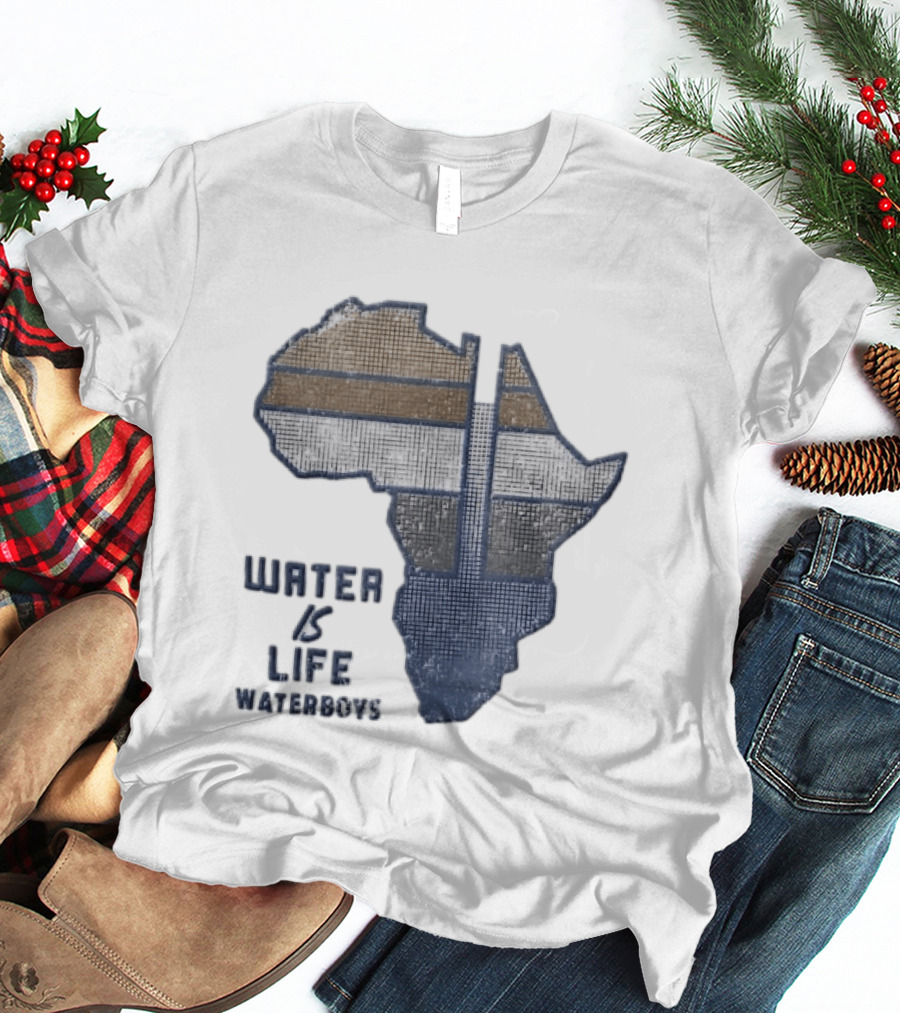 Waterboys Water Is Life Africa Map Mosaic Grid Distressed T-Shirt