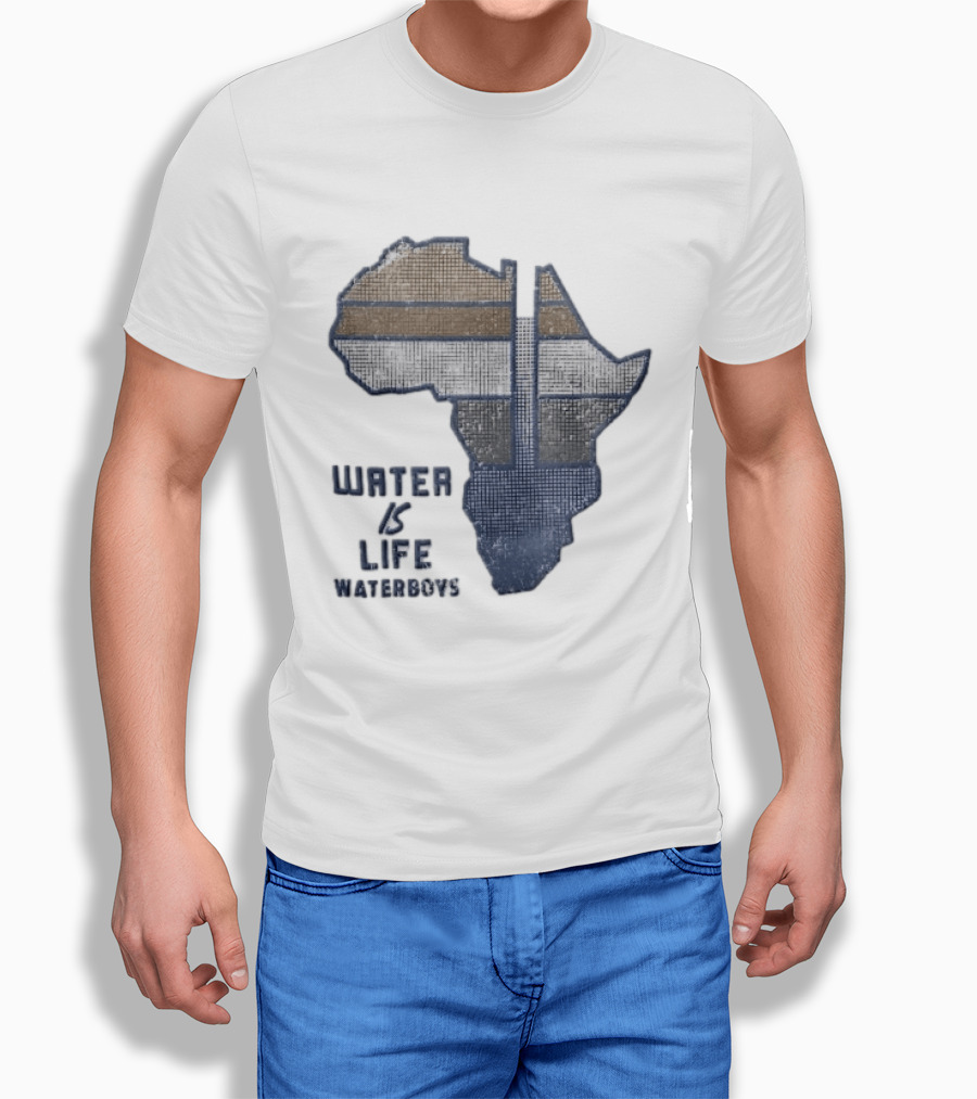 Waterboys Water Is Life Africa Map Mosaic Grid Distressed T-Shirt