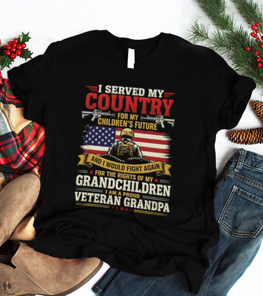 I Served My Country For Children's Future Veteran Grandpa Patriotic US Flag T-Shirt