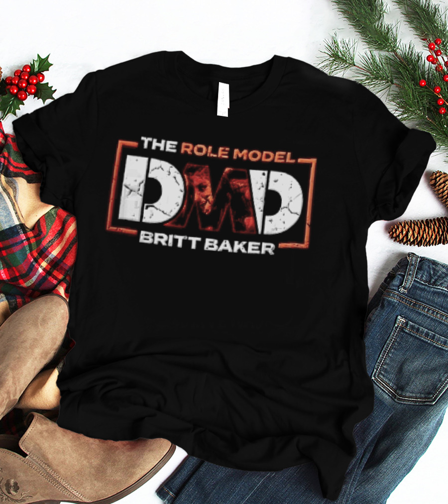 The Role Model DMD Britt Baker Wrestler Photo Inset Orange Box Frame Stencil T-Shirt