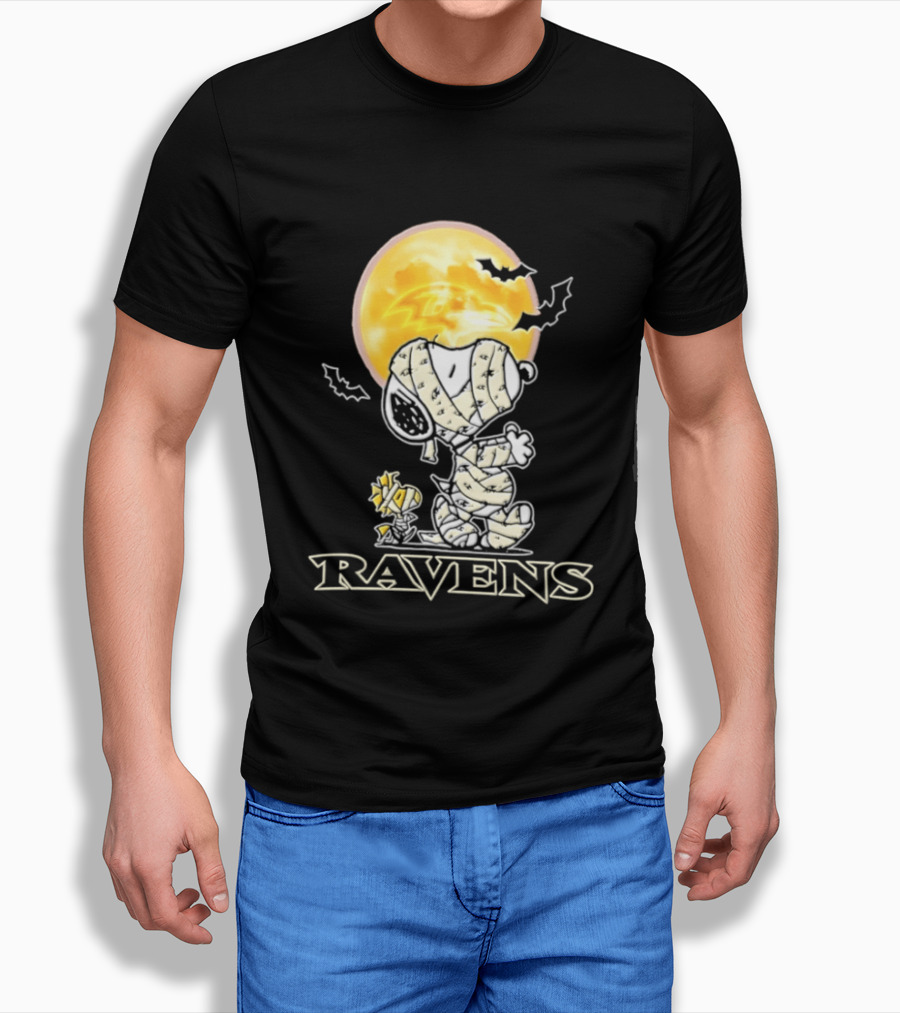 Ravens Halloween Snoopy Woodstock Mummy Festive 2026 T-Shirt