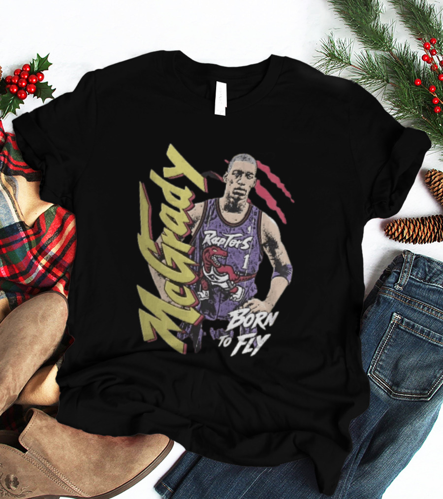 McGrady Raptors Born To Fly Distressed Red Claw Marks Grunge T-Shirt