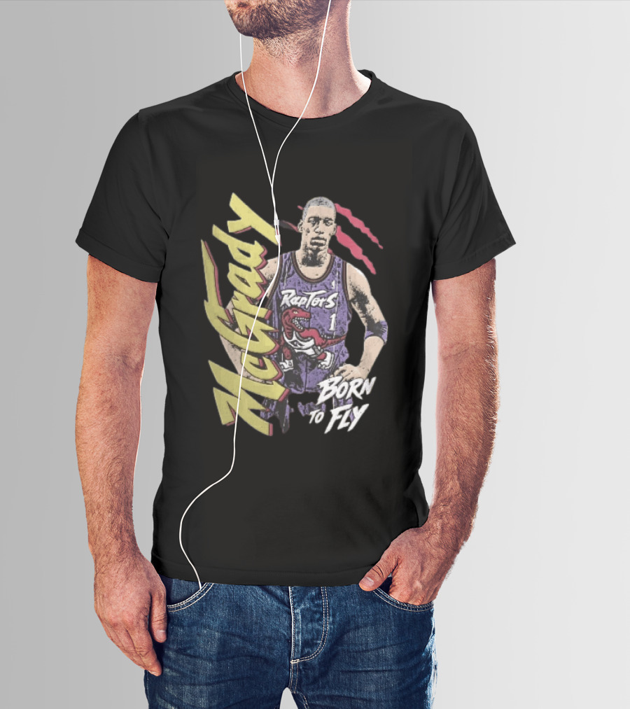McGrady Raptors Born To Fly Distressed Red Claw Marks Grunge T-Shirt