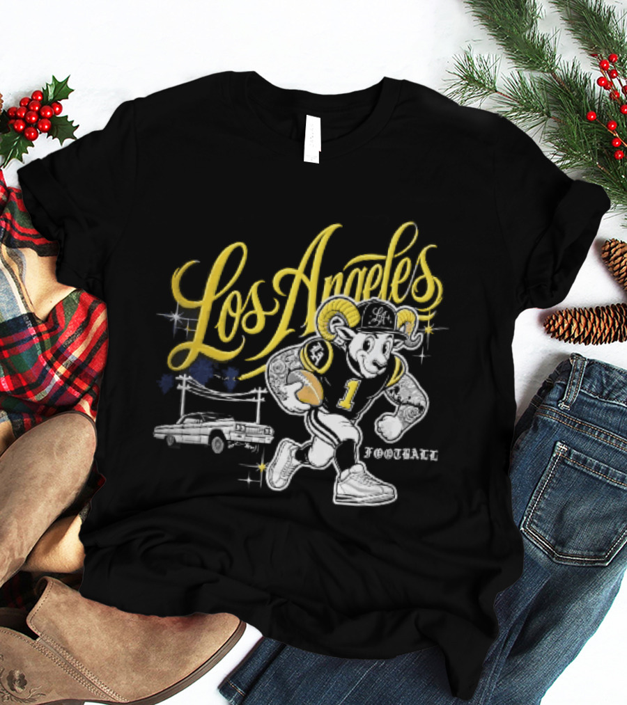 Los Angeles Rams Cartoon Ram Running Lowrider Car Football T-Shirt