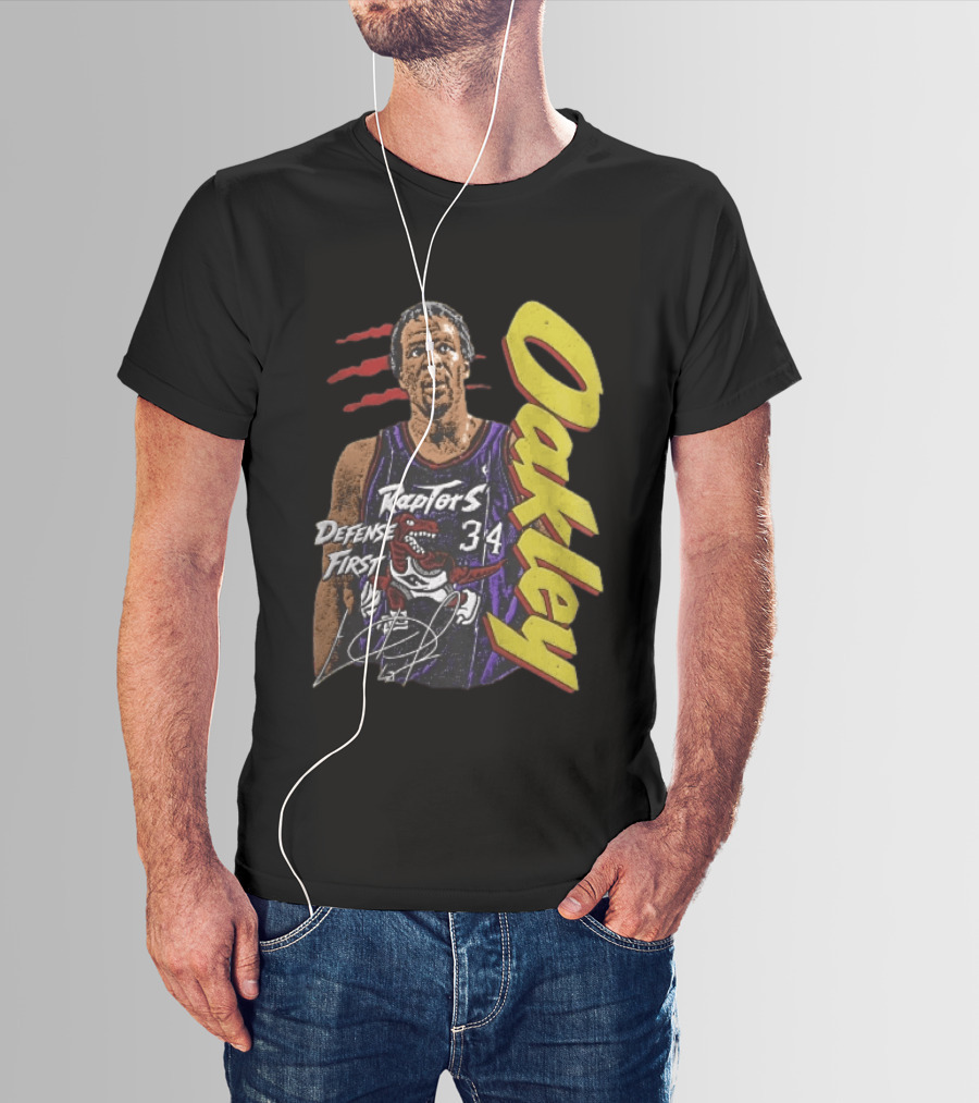 Toronto Raptors Charles Oakley Defense First Retro Halftone Red Claw Marks T-Shirt