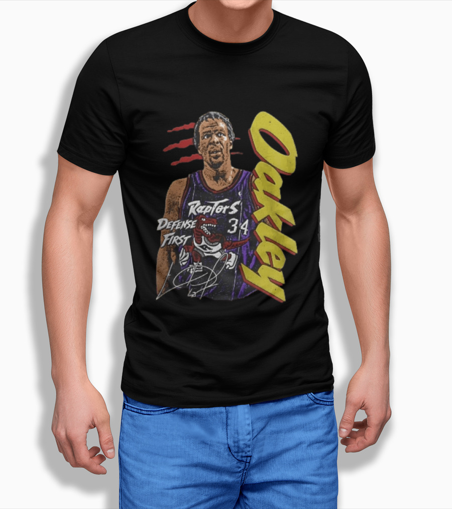 Toronto Raptors Charles Oakley Defense First Retro Halftone Red Claw Marks T-Shirt