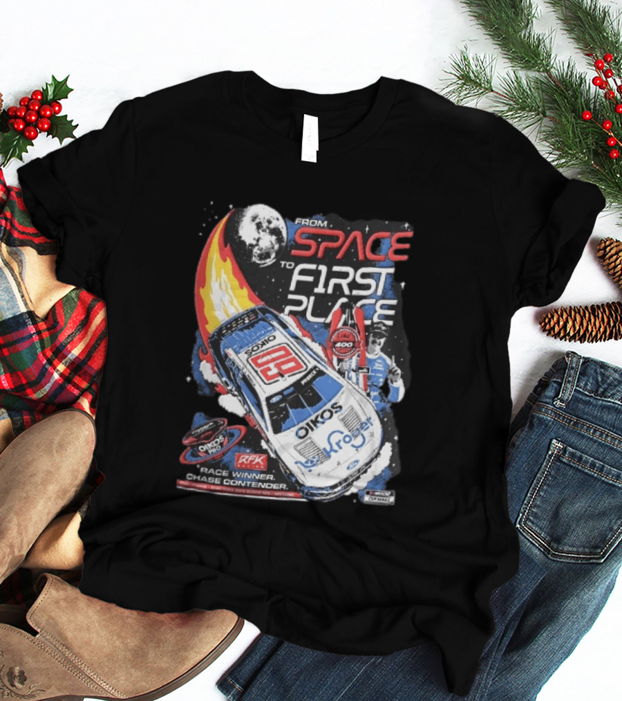 NASCAR From Space To First Place Ryan Preece RFK 2023 Race Winner Moon Flames Oikos 400 T-Shirt