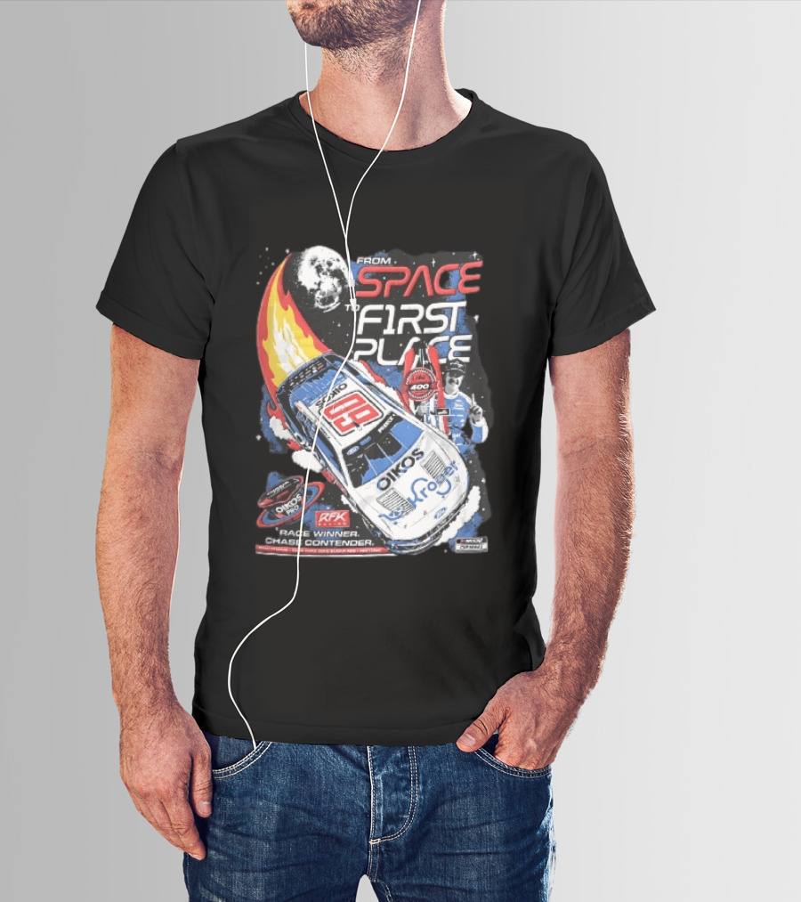NASCAR From Space To First Place Ryan Preece RFK 2023 Race Winner Moon Flames Oikos 400 T-Shirt