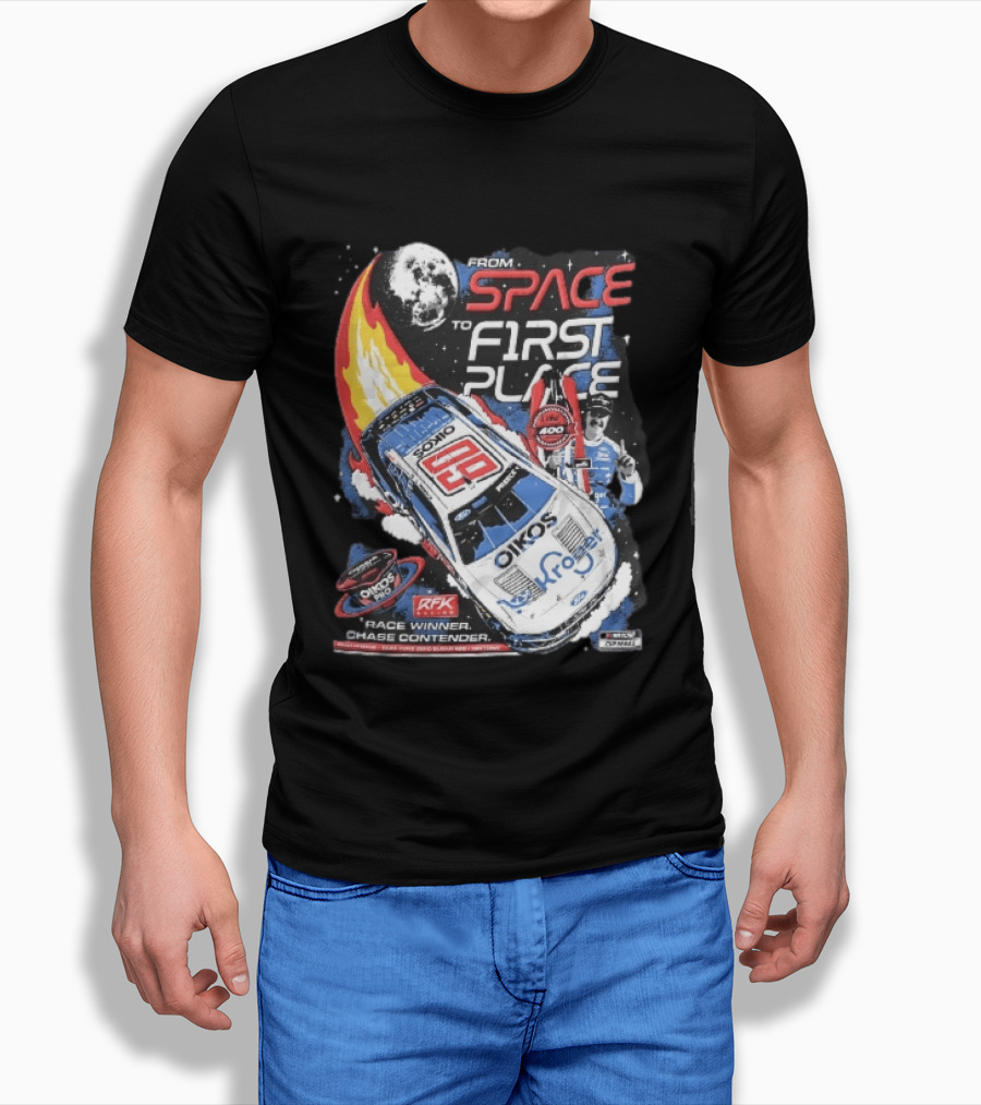 NASCAR From Space To First Place Ryan Preece RFK 2023 Race Winner Moon Flames Oikos 400 T-Shirt