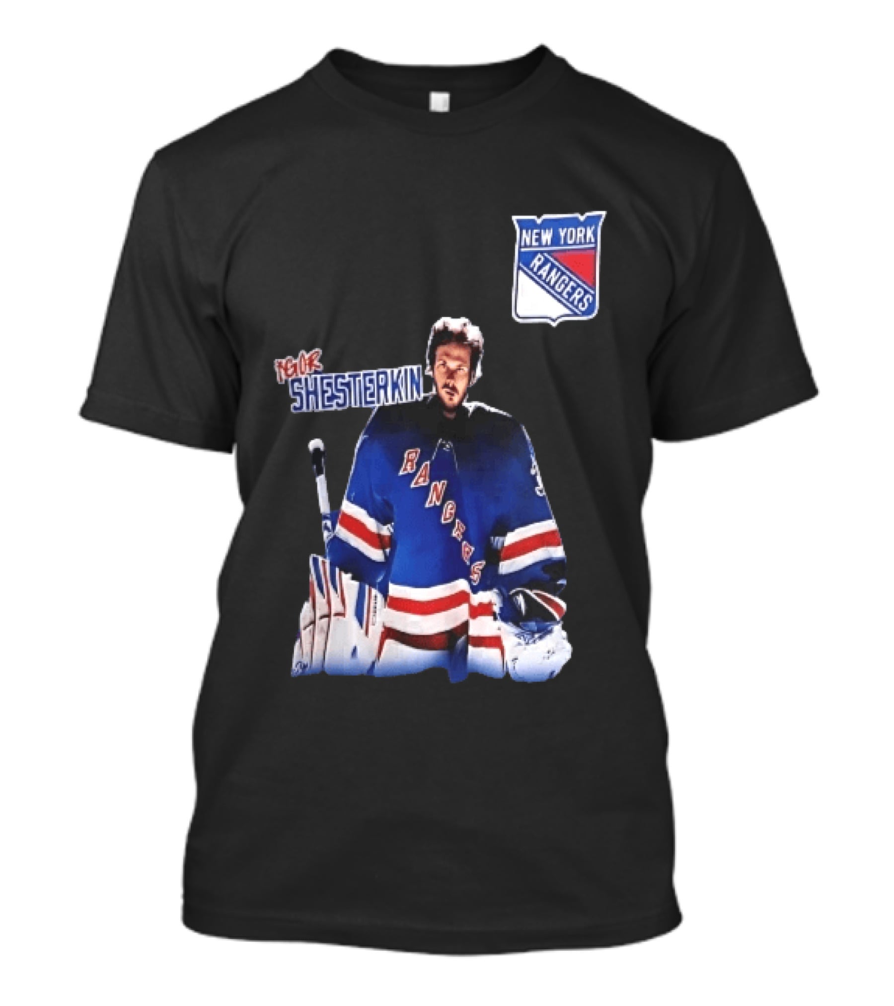 New York Rangers Igor Shesterkin NHL Goaltender Blue Uniform T-Shirt