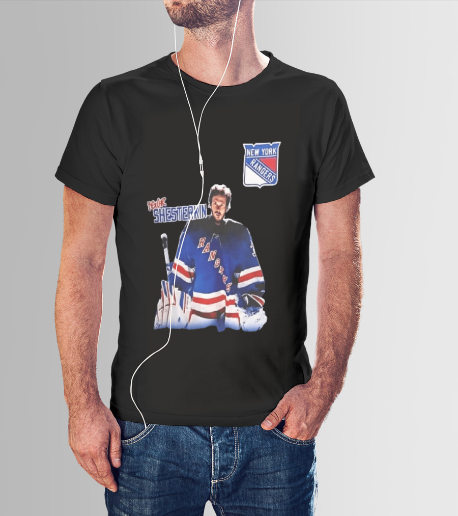 New York Rangers Igor Shesterkin NHL Goaltender Blue Uniform T-Shirt