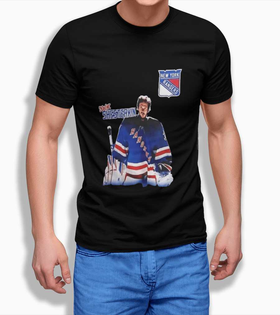 New York Rangers Igor Shesterkin NHL Goaltender Blue Uniform T-Shirt