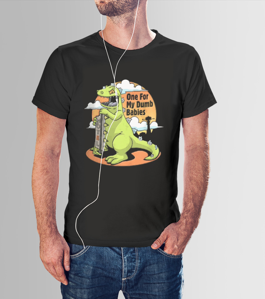 One For My Dumb Babies Motel Reptar Holding Thermometer Lucky 38 Sunset Cartoon T-Shirt
