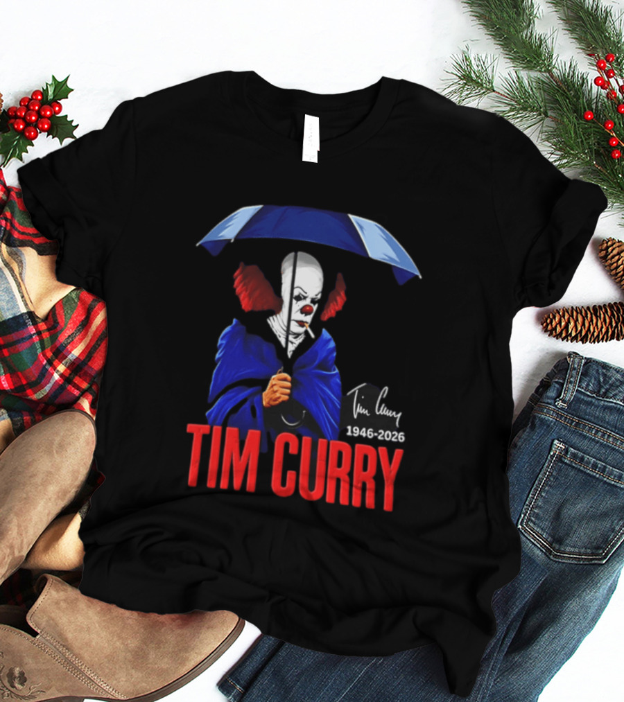 Tim Curry Pennywise 1946 2026 Memorial With Umbrella T-Shirt