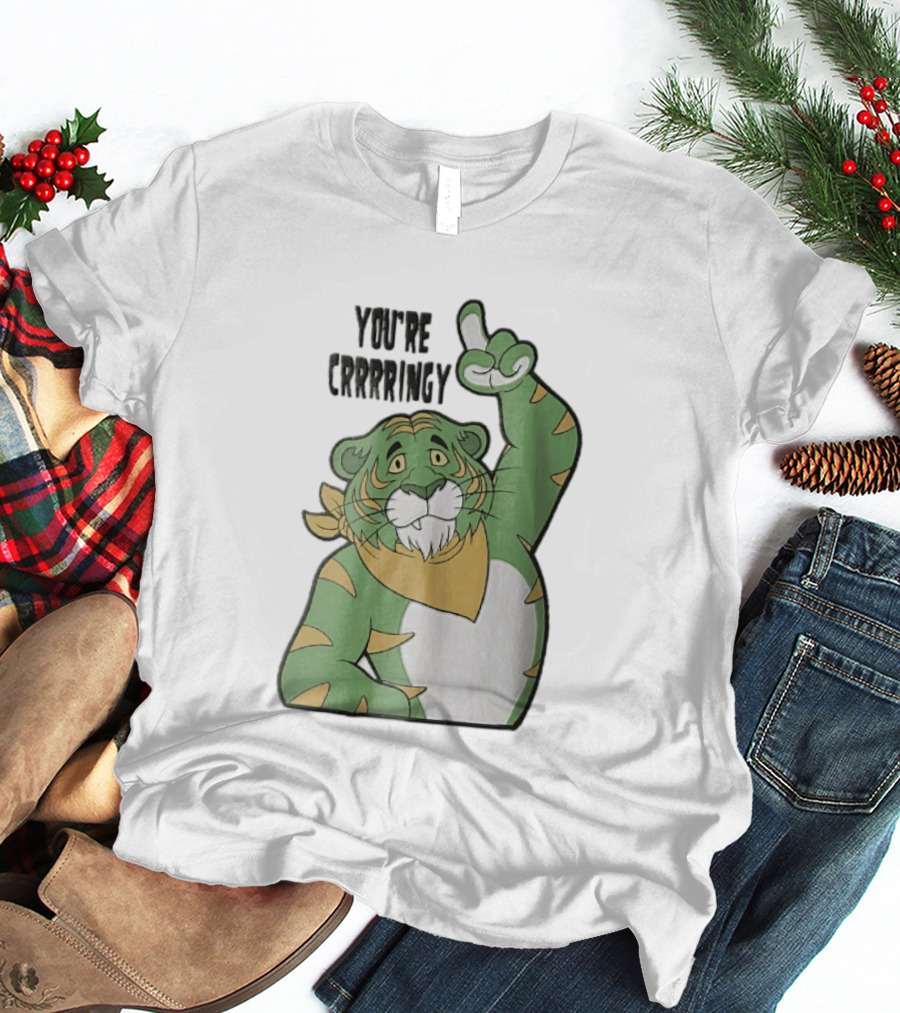 You're Crrrringy Green Tiger Pointing Paw Cartoon T-Shirt