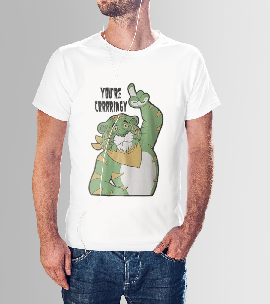 You're Crrrringy Green Tiger Pointing Paw Cartoon T-Shirt