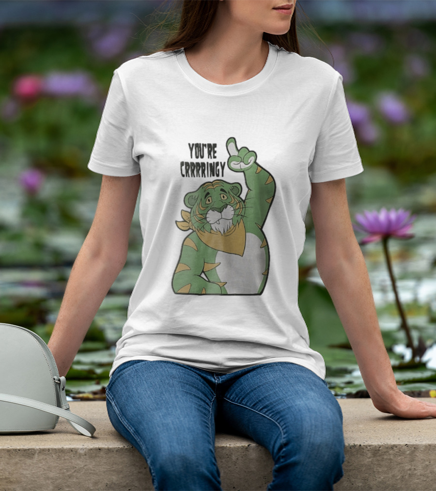 You're Crrrringy Green Tiger Pointing Paw Cartoon T-Shirt