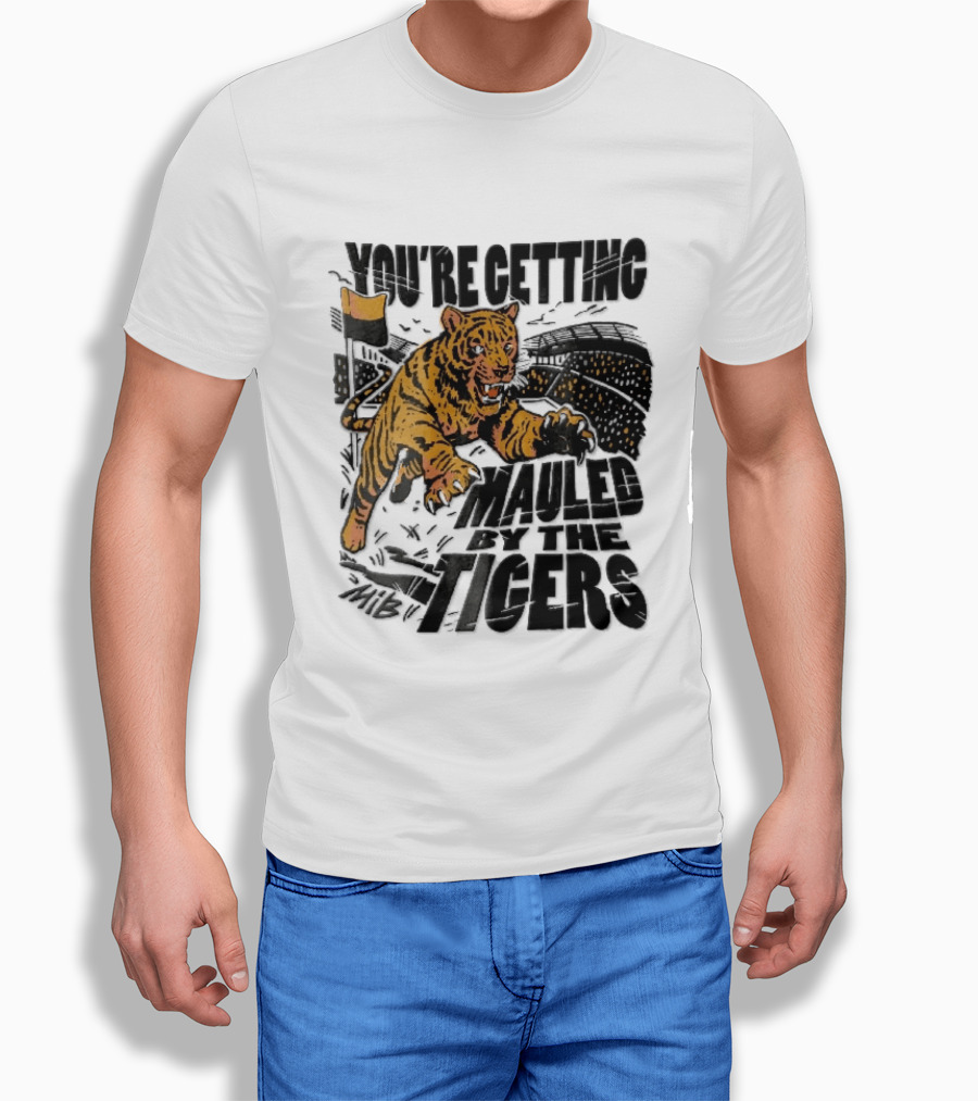 You're Getting Mauled By The Tigers Leaping Aggressive Stadium Crowd Corner Flag Woodcut T-Shirt