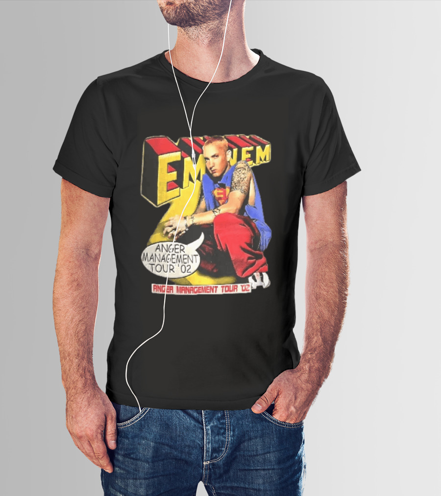 Eminem Anger Management Tour 02 Superman Tattoo 3D Block Letters Vintage 2000s T-Shirt
