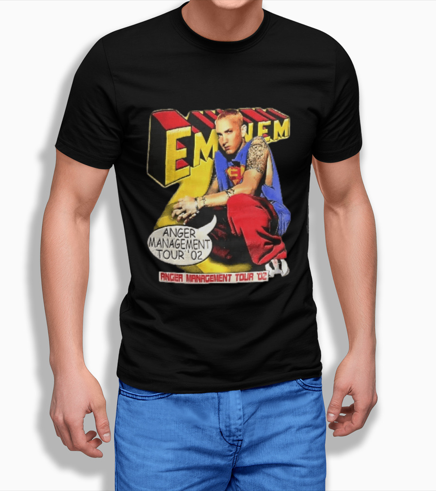 Eminem Anger Management Tour 02 Superman Tattoo 3D Block Letters Vintage 2000s T-Shirt